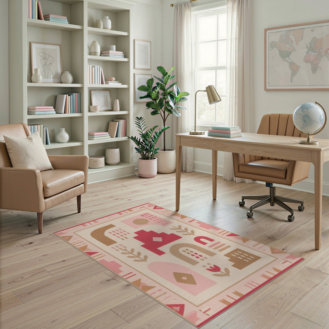 Pink Geometric Modern Washable Area Rug