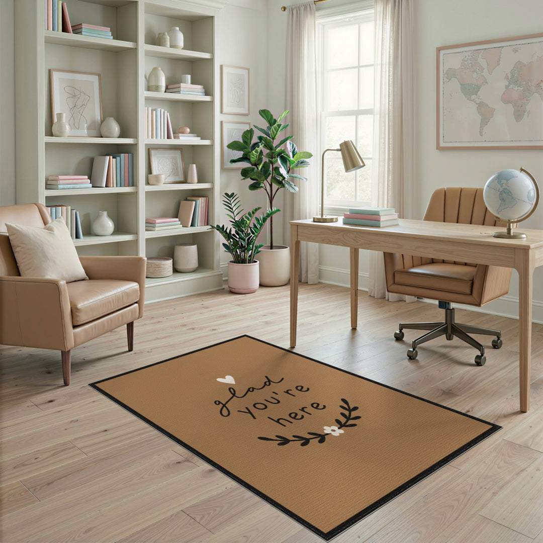 Glad You're Here Brown Welcome Area Rug