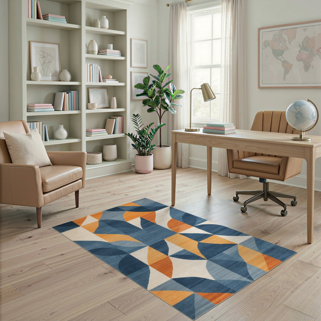 Blue Geometric Modern Area Rug
