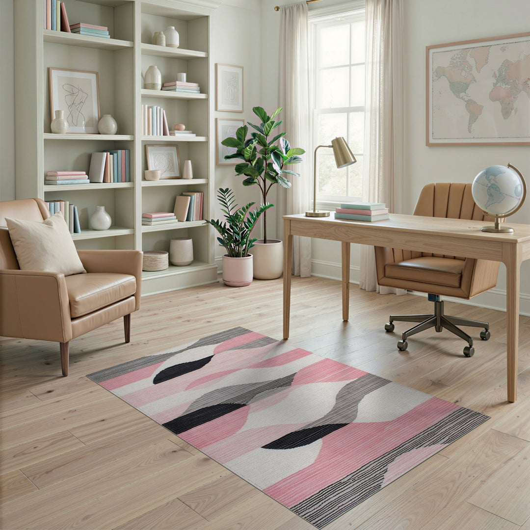 Geometric Modern Pink Geometric Wave Area Rug