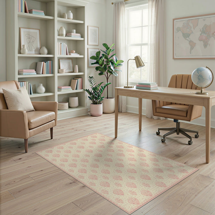 Pink Heart Strawberry Washable Area Rug