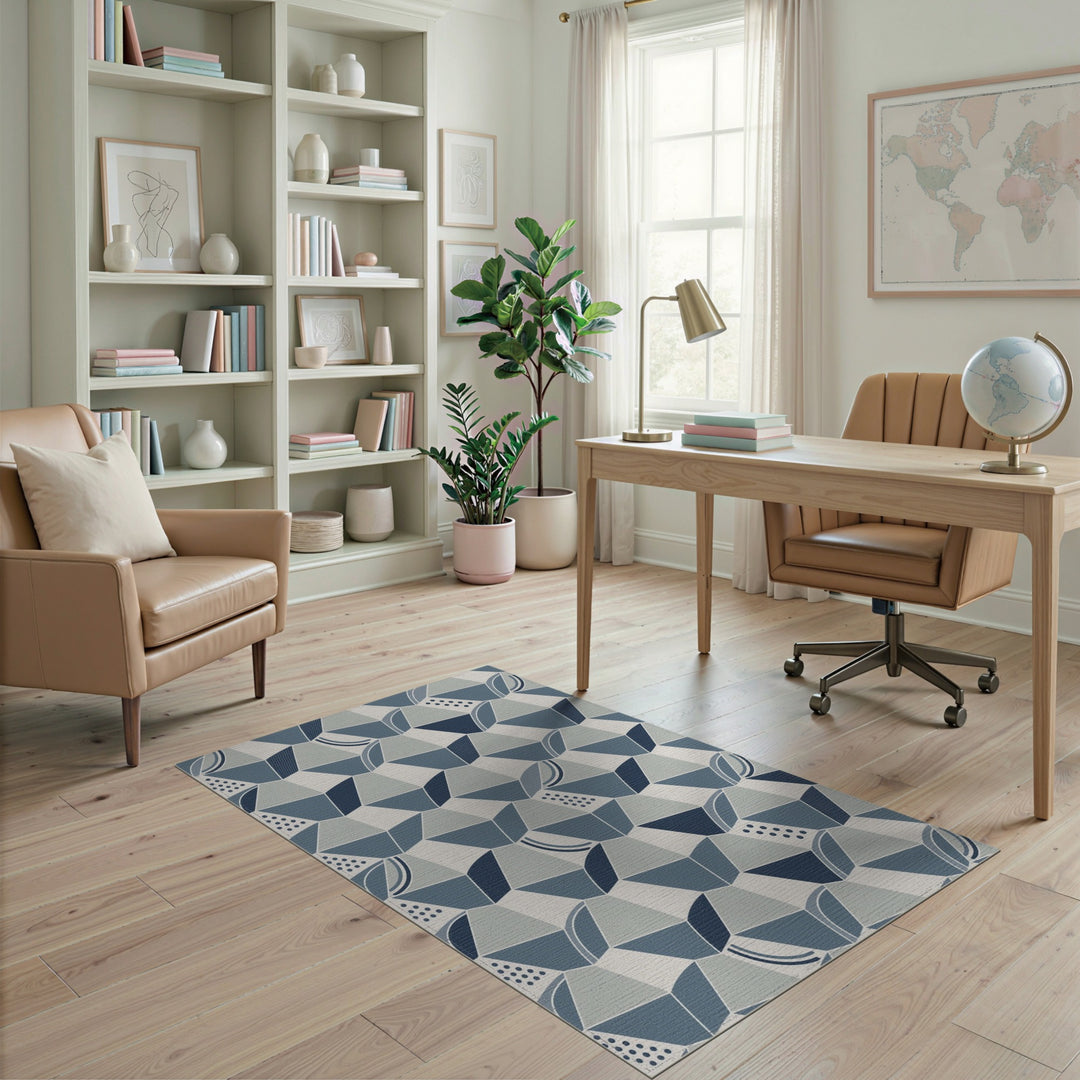 Modern Blue Geometric Modern Area Rug