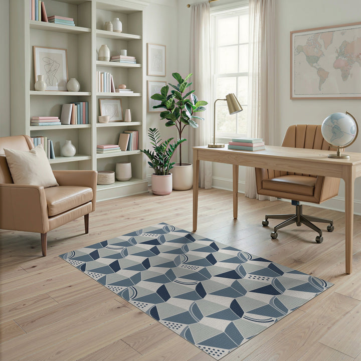 Modern Blue Geometric Modern Area Rug