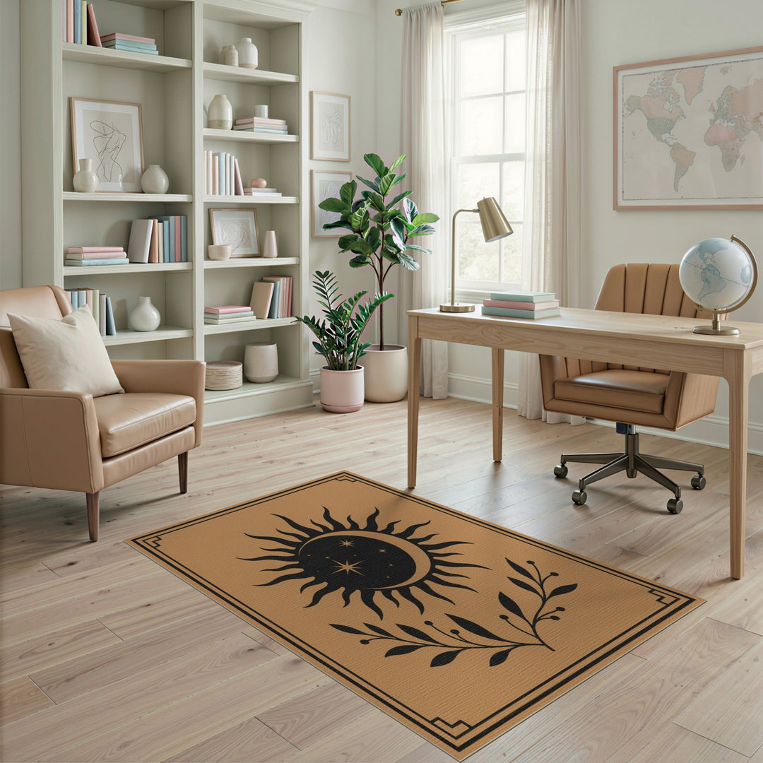 Celestial Sun Moon Brown Area Rug