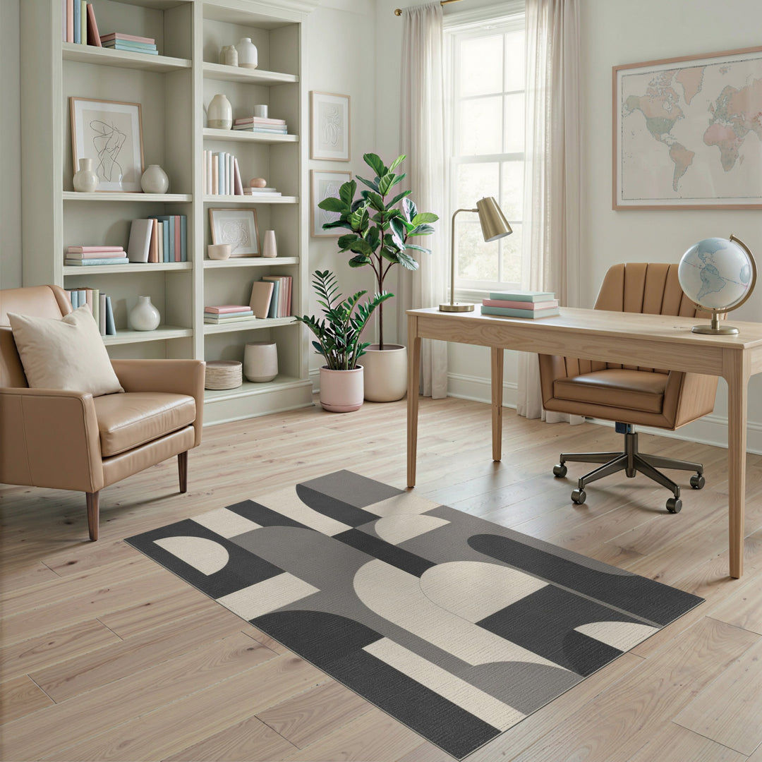Grey Geometric Arched Area Rug