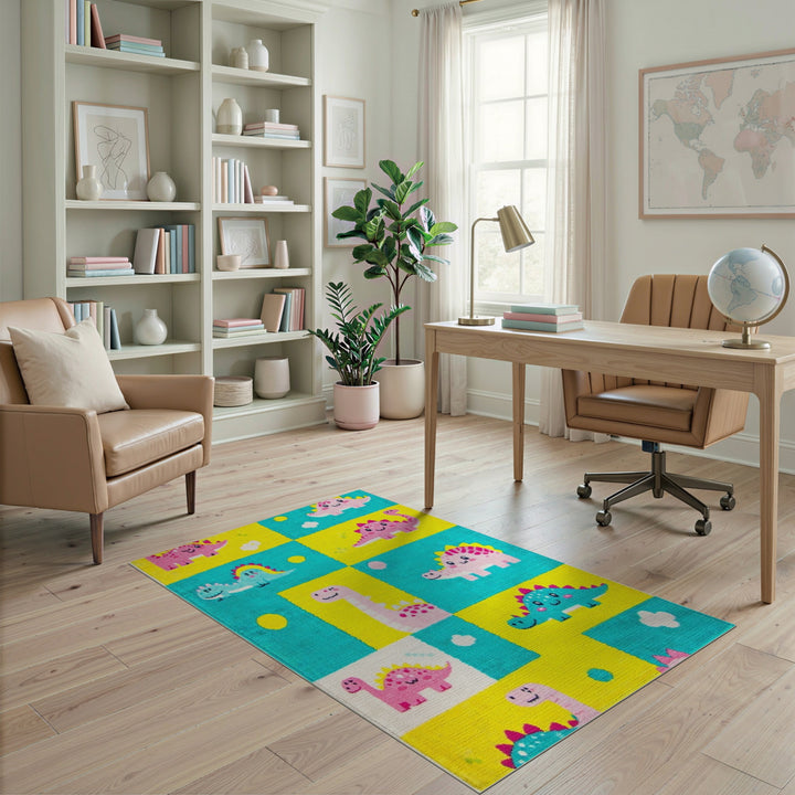 Colorful Cartoon Dinosaur Kids Area Rug