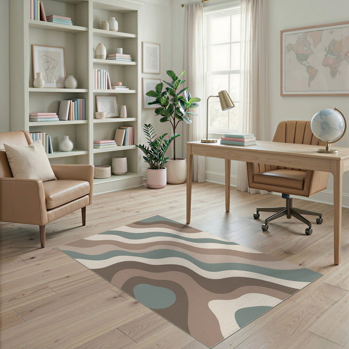 Abstract Wave Neutral Beige and Neutral Area Rug