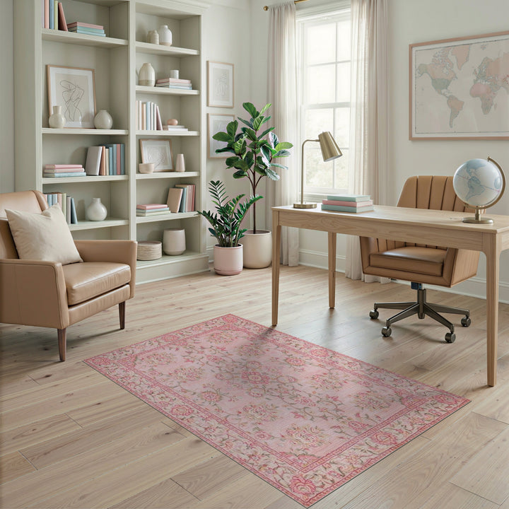 Blush Pink Floral Vintage Area Rug