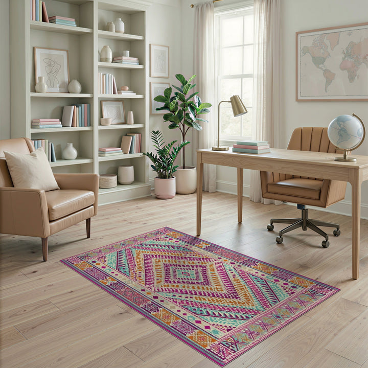 Geometric Modern Vibrant Multi-Color Geometric Diamond Area Rug