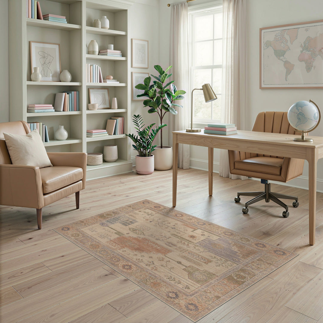 ODIKA Distressed Vintage Beige Floral Area Rug