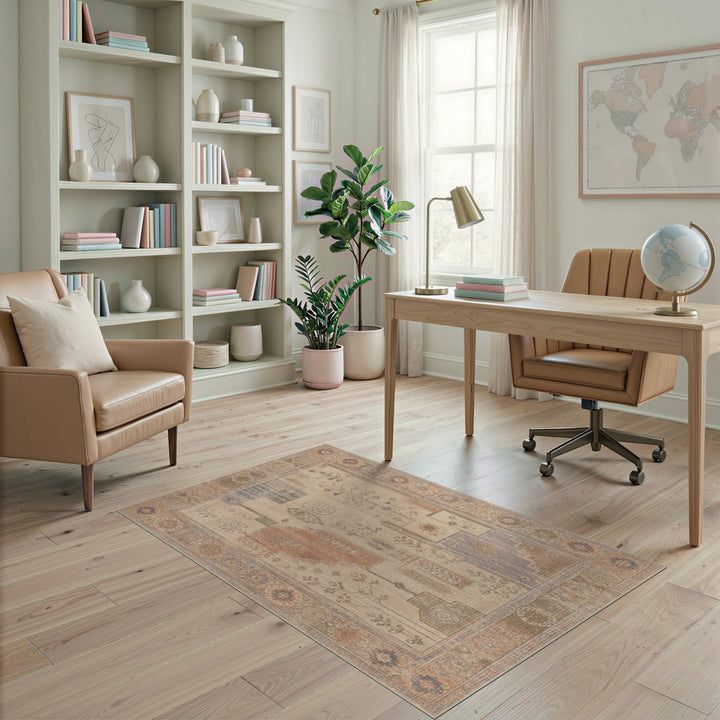 ODIKA Distressed Vintage Beige Floral Area Rug