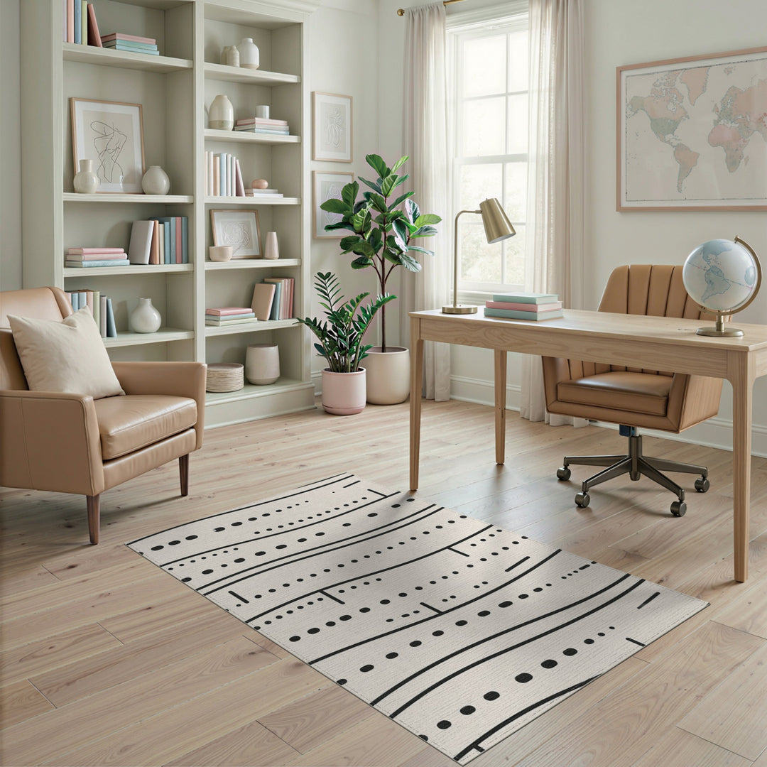 Black White Geometric Wave Geometric Modern Area Rug