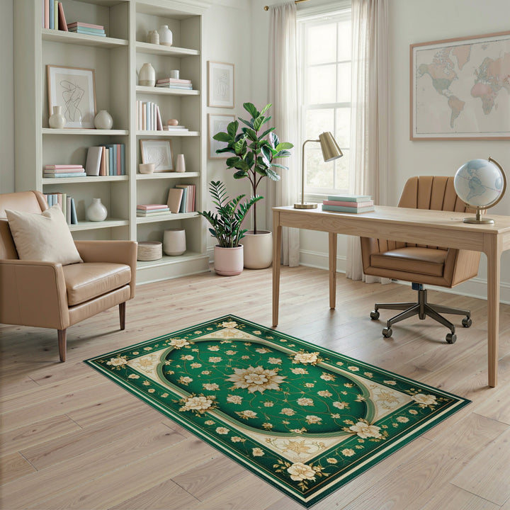 Green Floral Vintage Area Rug