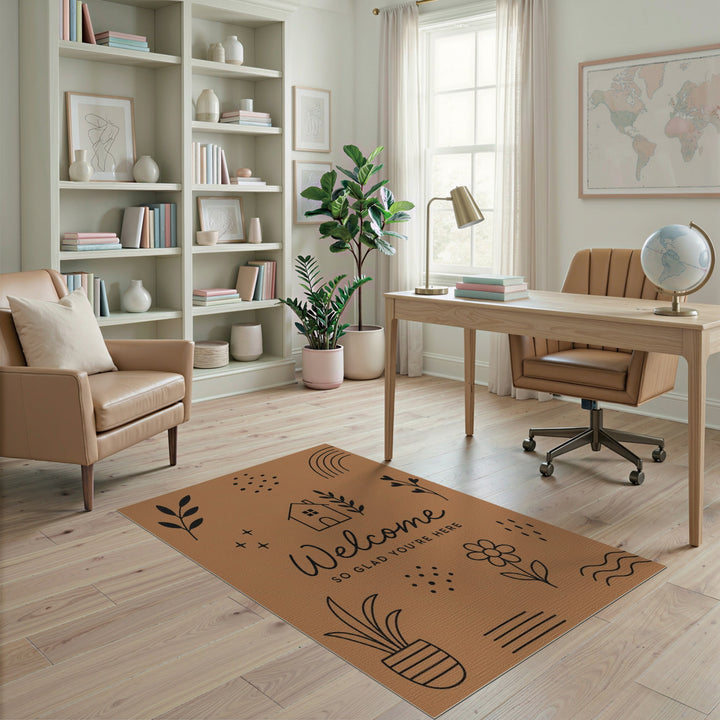 Brown Boho Welcome Area Rug
