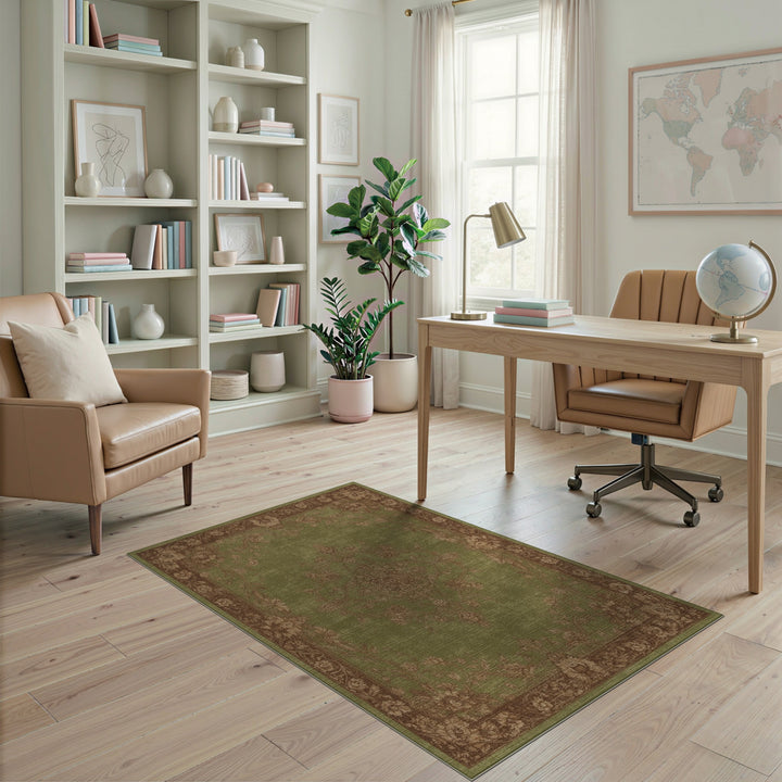 Green Floral Vintage Area Rug