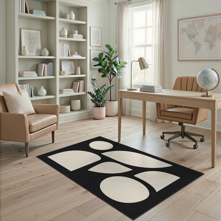Black White Geometric Abstract Area Rug