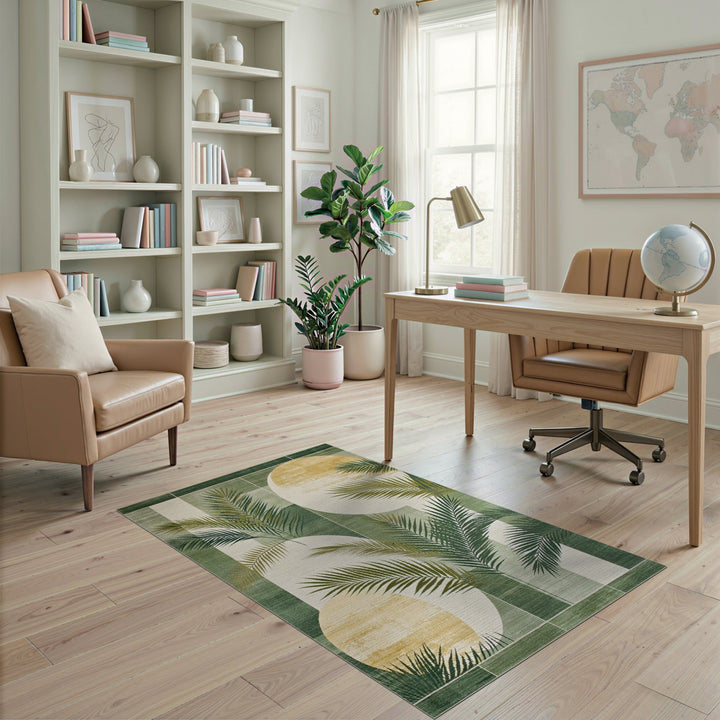 Geometric Modern Green Geometric Palm Leaf Area Rug