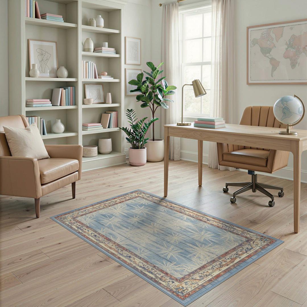 Blue Starburst Distressed Vintage Area Rug