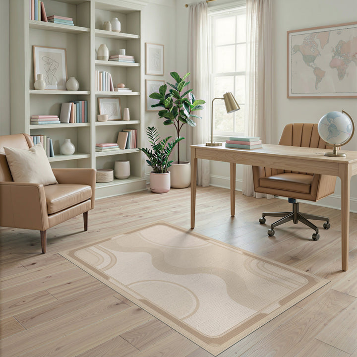 Beige and Neutral Wave Beige Neutral Abstract Wave Area Rug