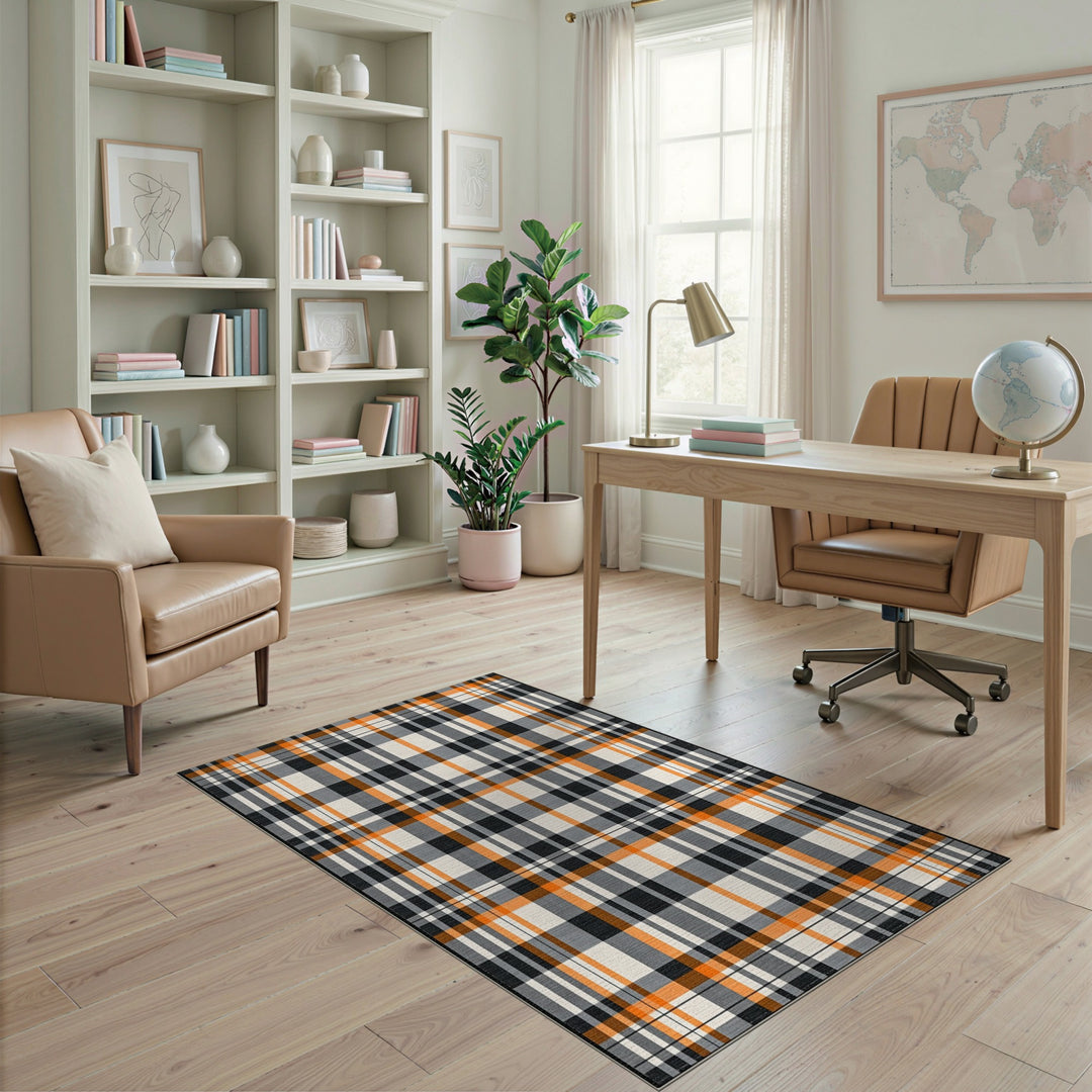 Multi-color and Patterns Orange Plaid Geometric Area Rug