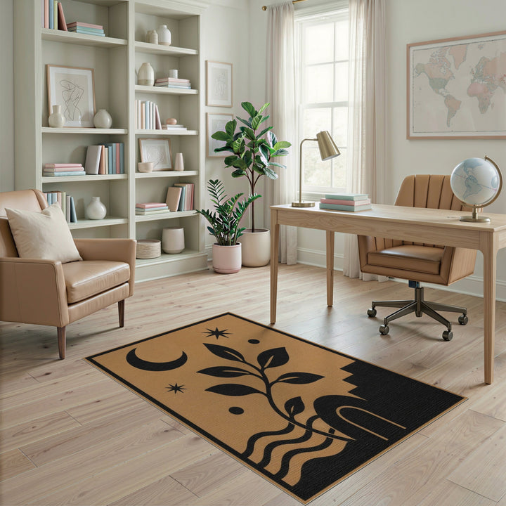 Boho Moon Plant Washable Area Rug