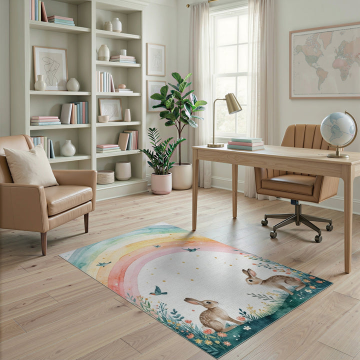 Rainbow Bunny Kids Area Rug