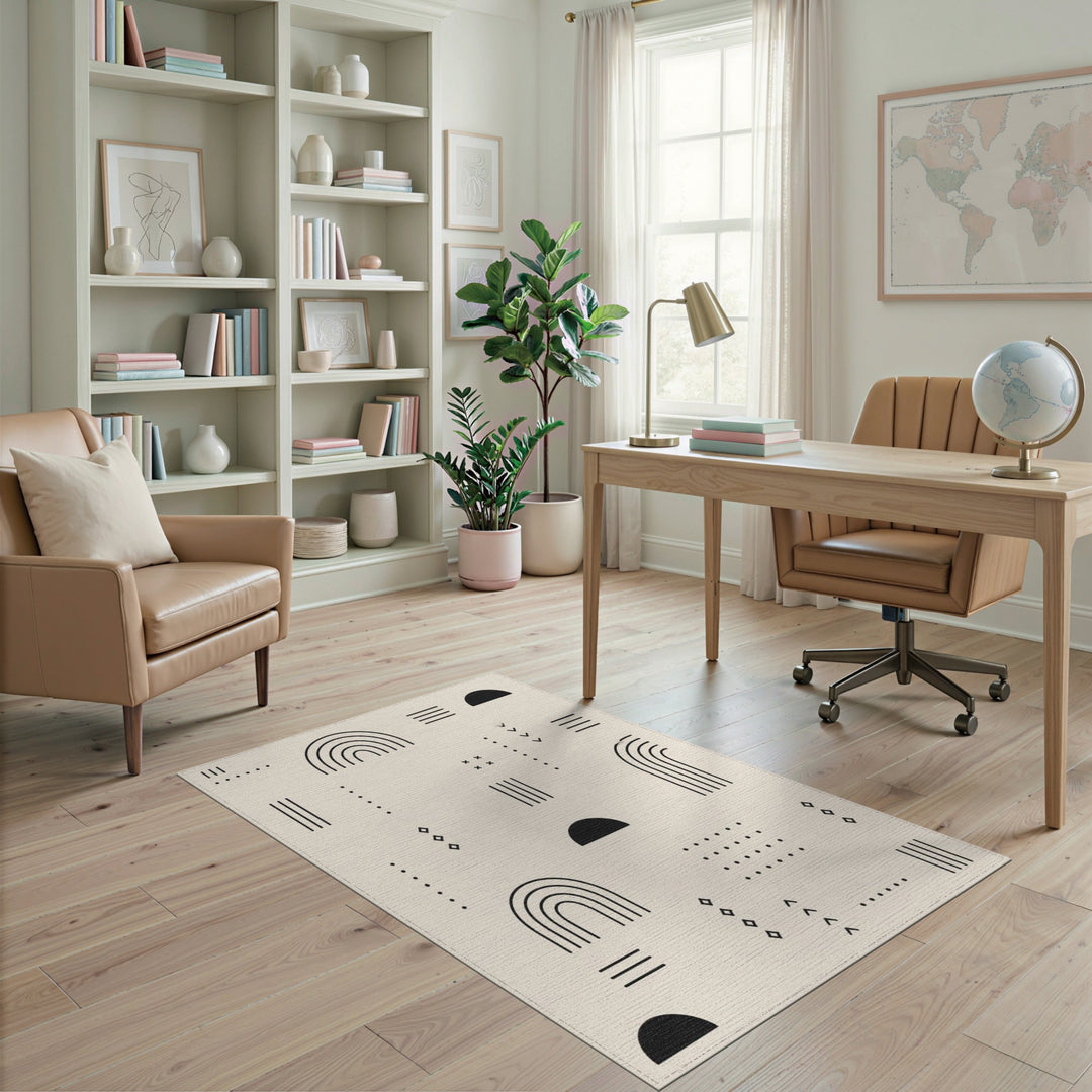 Geometric Arch Black Beige Area Rug