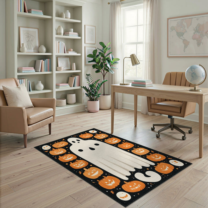 Ghost and Pumpkins Halloween Washable Area Rug
