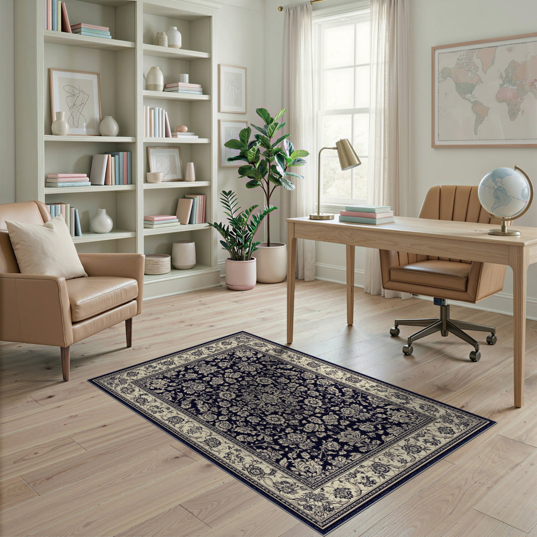Black and White Floral Medallion Area Rug