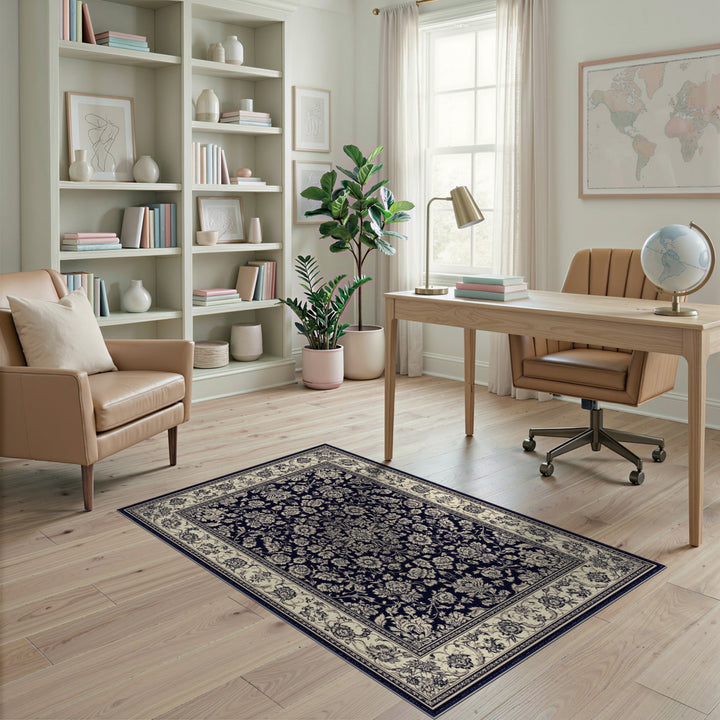 Black and White Floral Medallion Area Rug