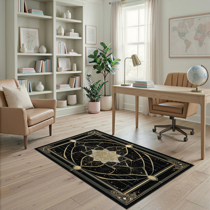 Gold Mandala Geometric Area Rug