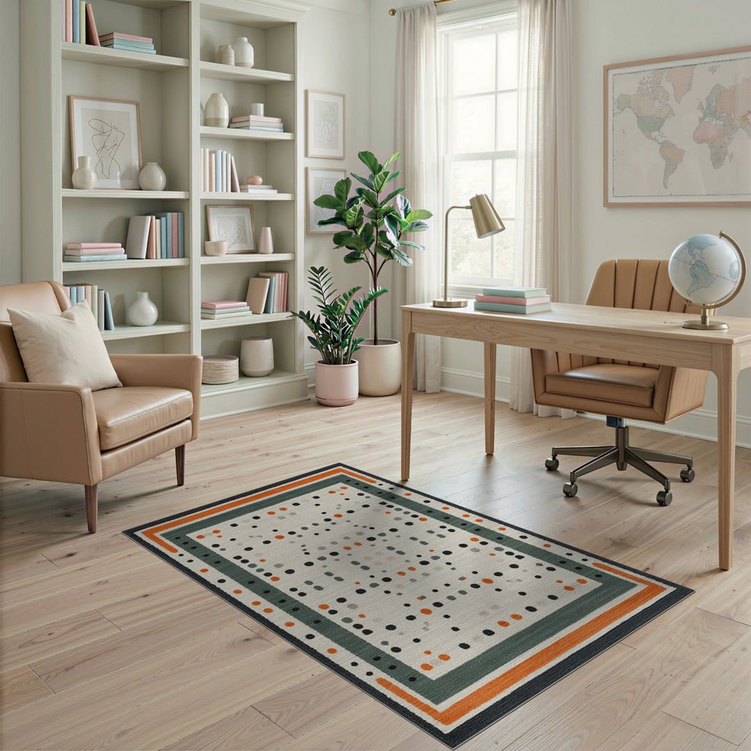 Modern Geometric Dot Area Rug with Orange Border