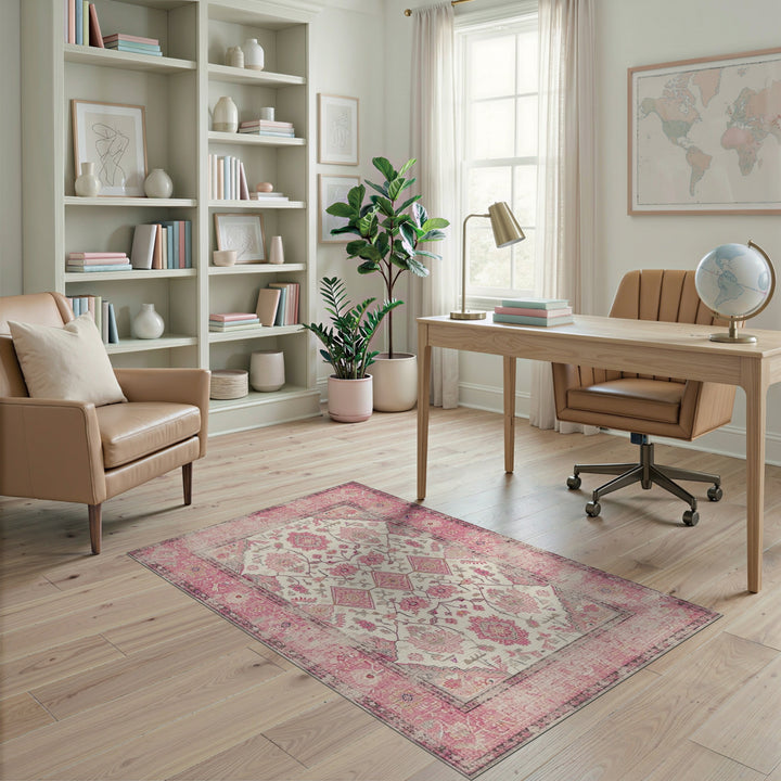 Distressed Vintage Pink Distressed Floral Vintage Area Rug