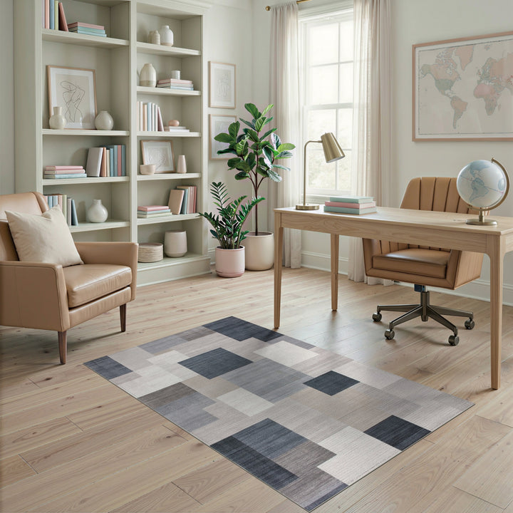 Modern Grey Geometric Block Area Rug
