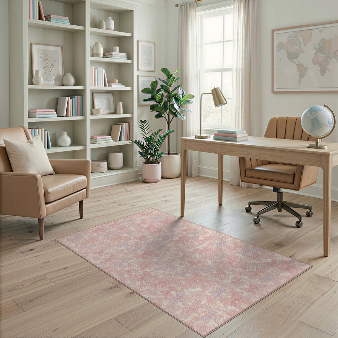 Pink Bow Floral Washable Area Rug