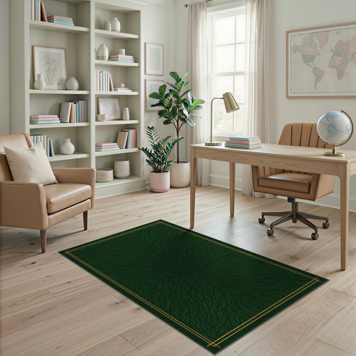 Deep Green Radial Leaf Area Rug