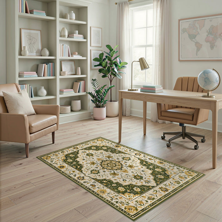 Green Floral Medallion Persian Area Rug