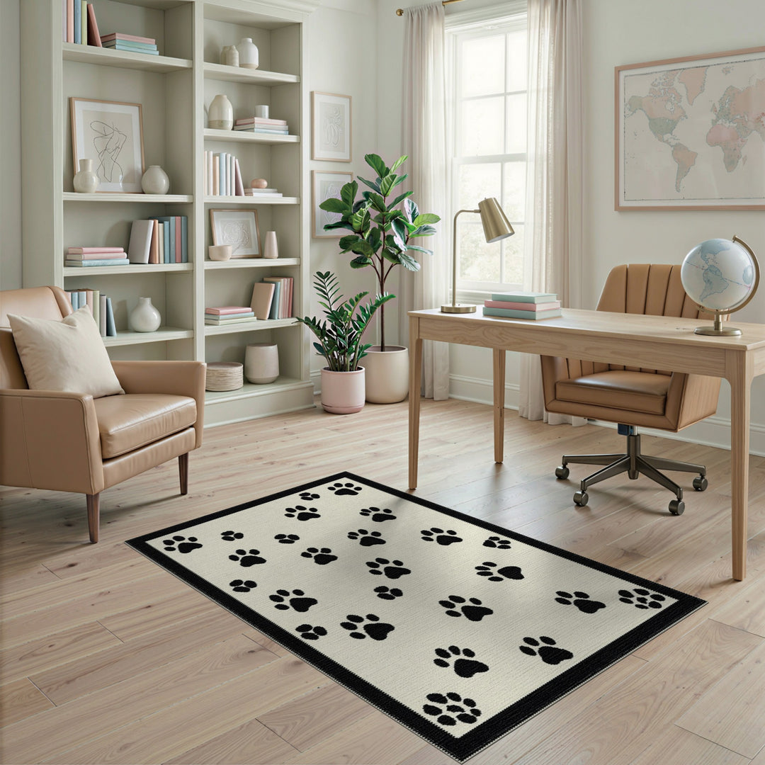 Black Paw Print Area Rug