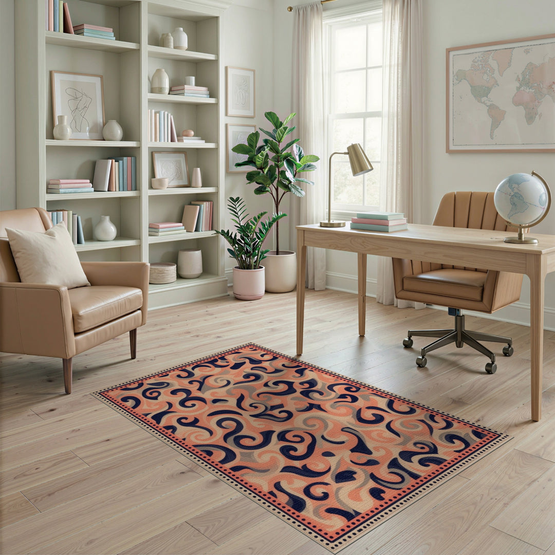 Orange Swirl Abstract Area Rug