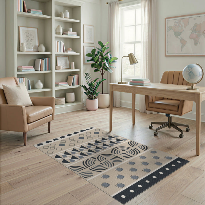 Beige Geometric Modern Area Rug