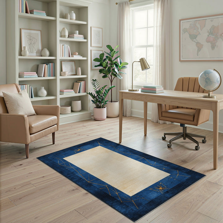 Navy Blue Gold Spider Web Area Rug