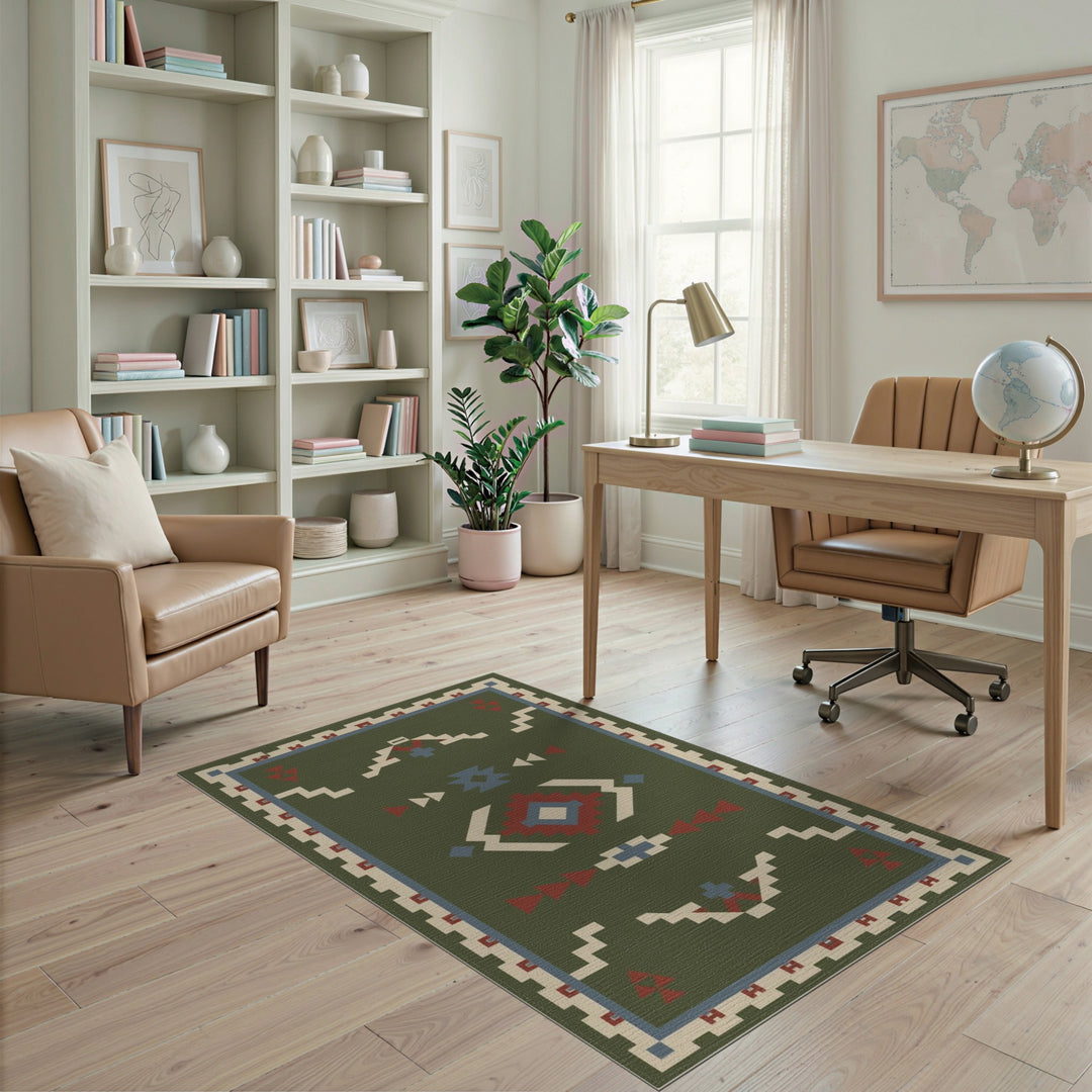Green Southwestern Geometric Green Area Rug