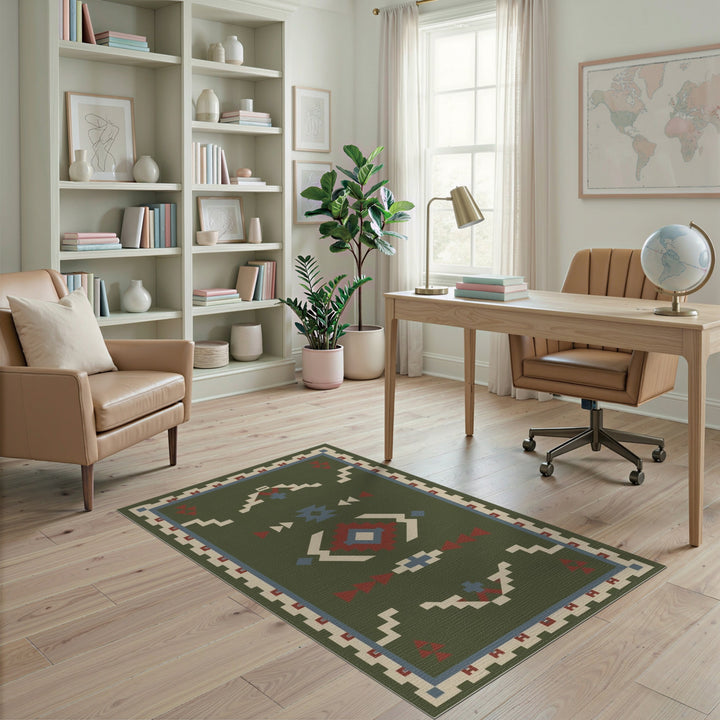 Green Southwestern Geometric Green Area Rug
