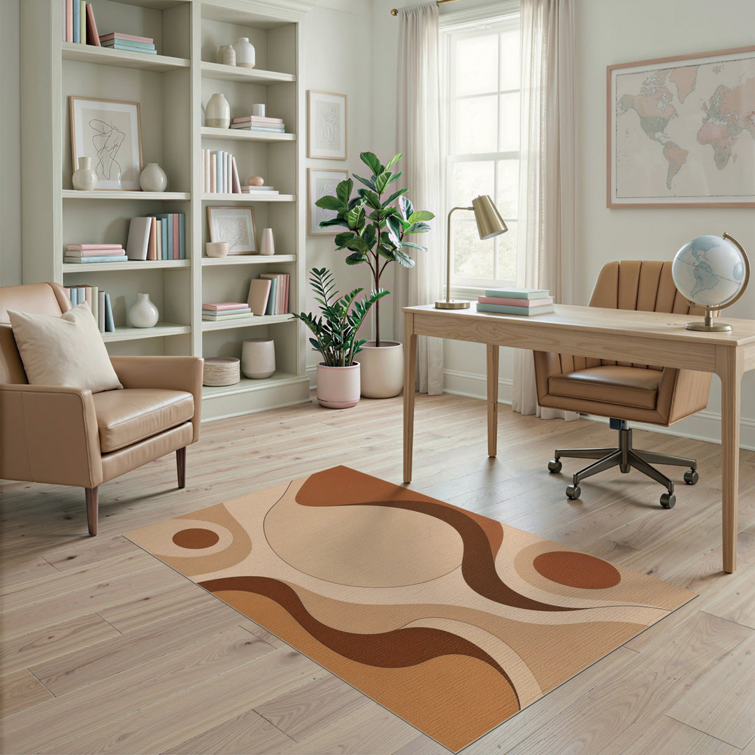 Brown and Tan Abstract Brown Flow Area Rug
