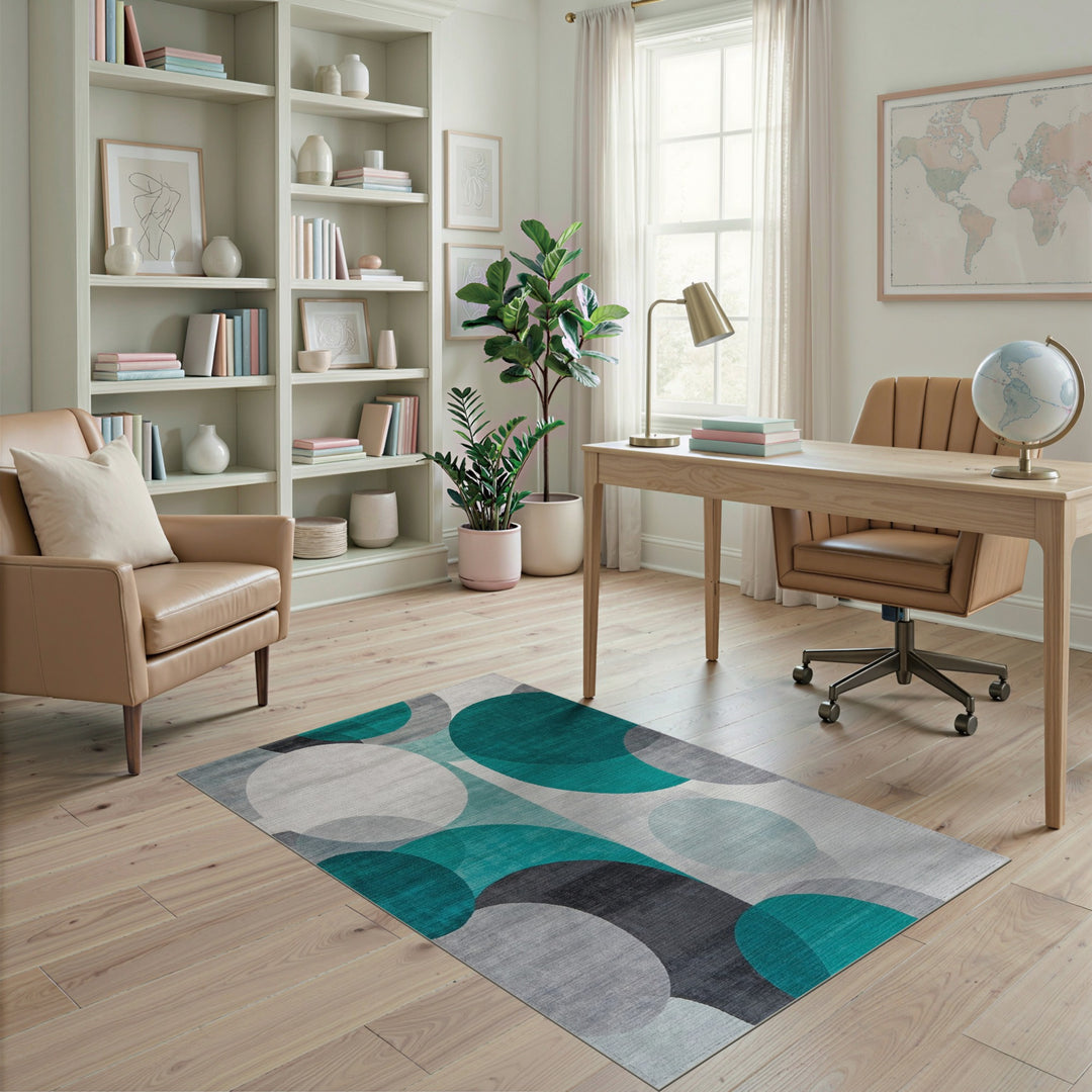 Modern Teal Overlapping Circles Area Rug