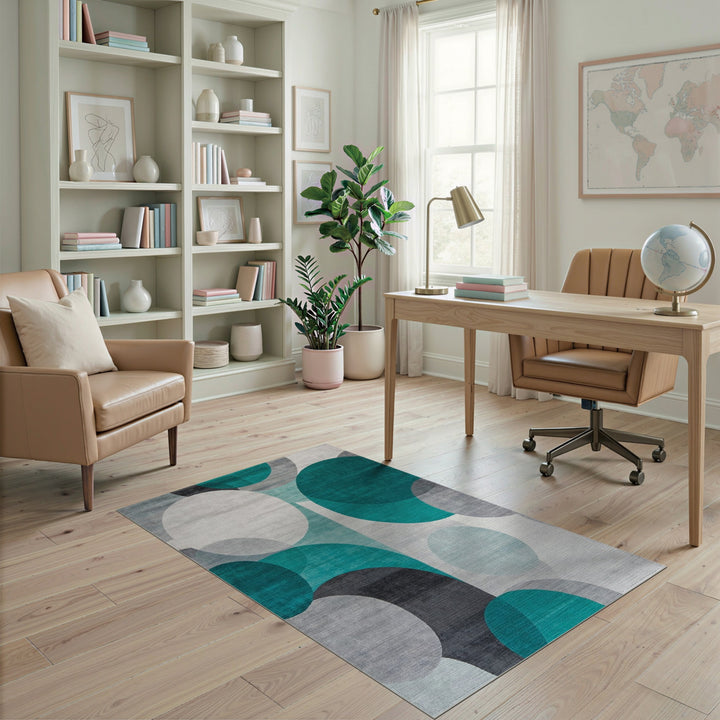 Modern Teal Overlapping Circles Area Rug