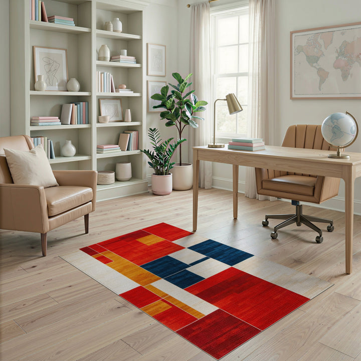 Geometric Modern Red Bold Red Geometric Block Area Rug