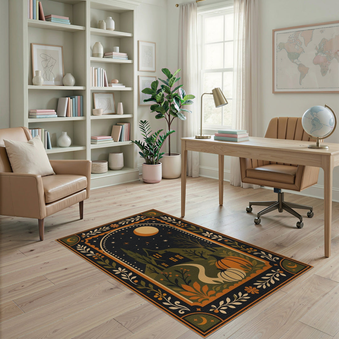 Midnight Pumpkin House Washable Area Rug