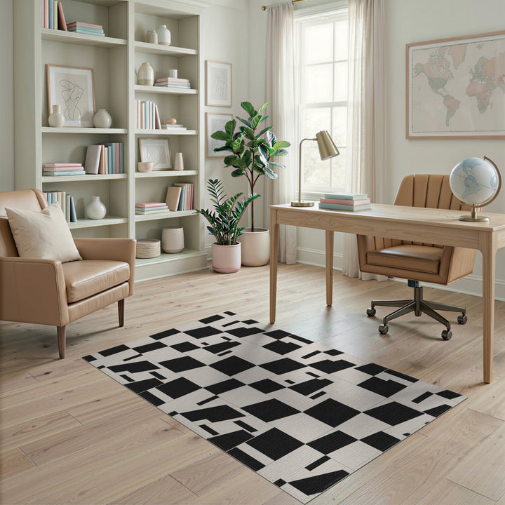 Black White Geometric Area Rug