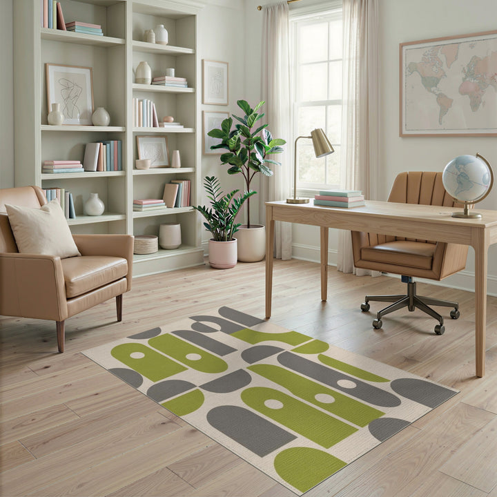 Green Geometric Green Area Rug